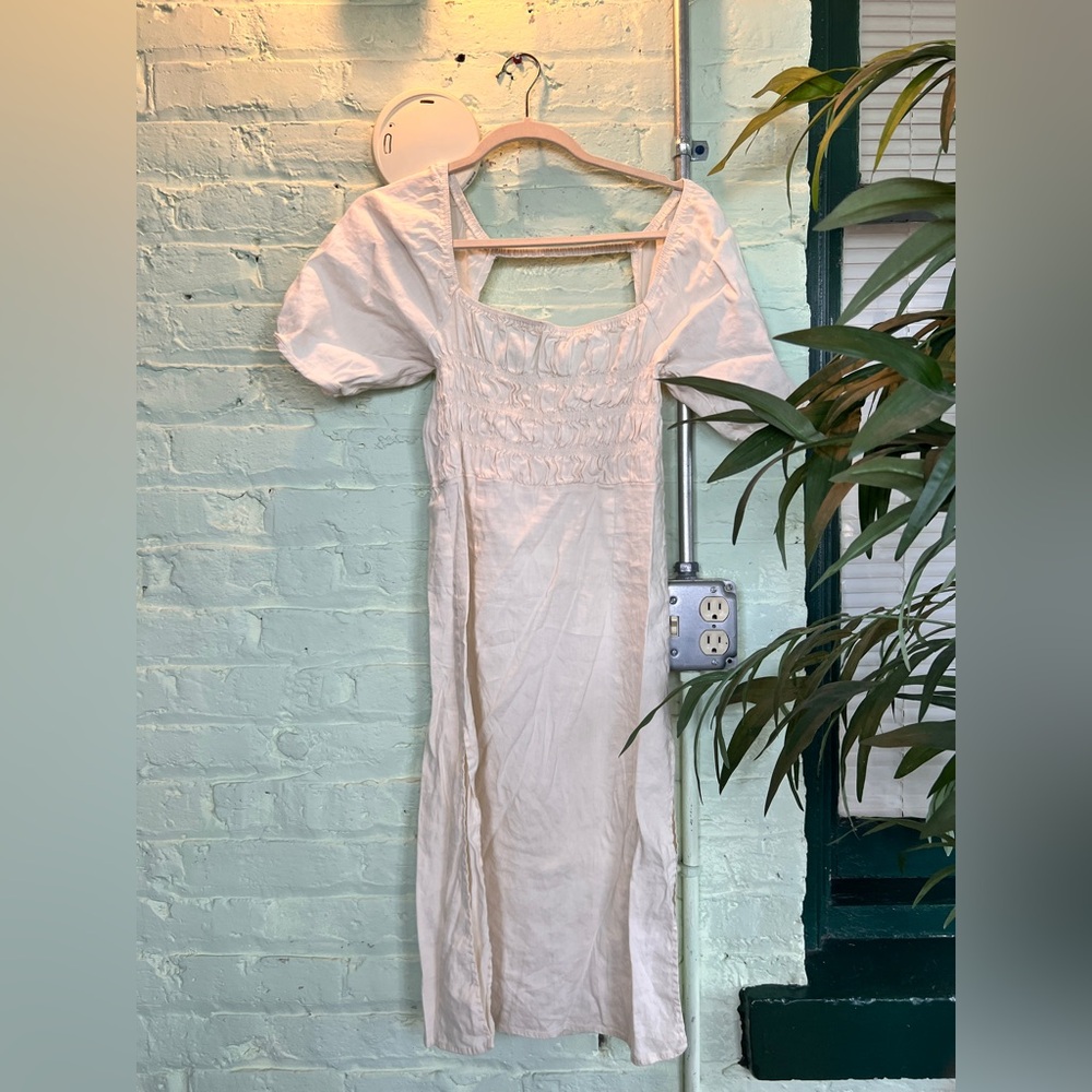 Smocked cottage dress linen blend